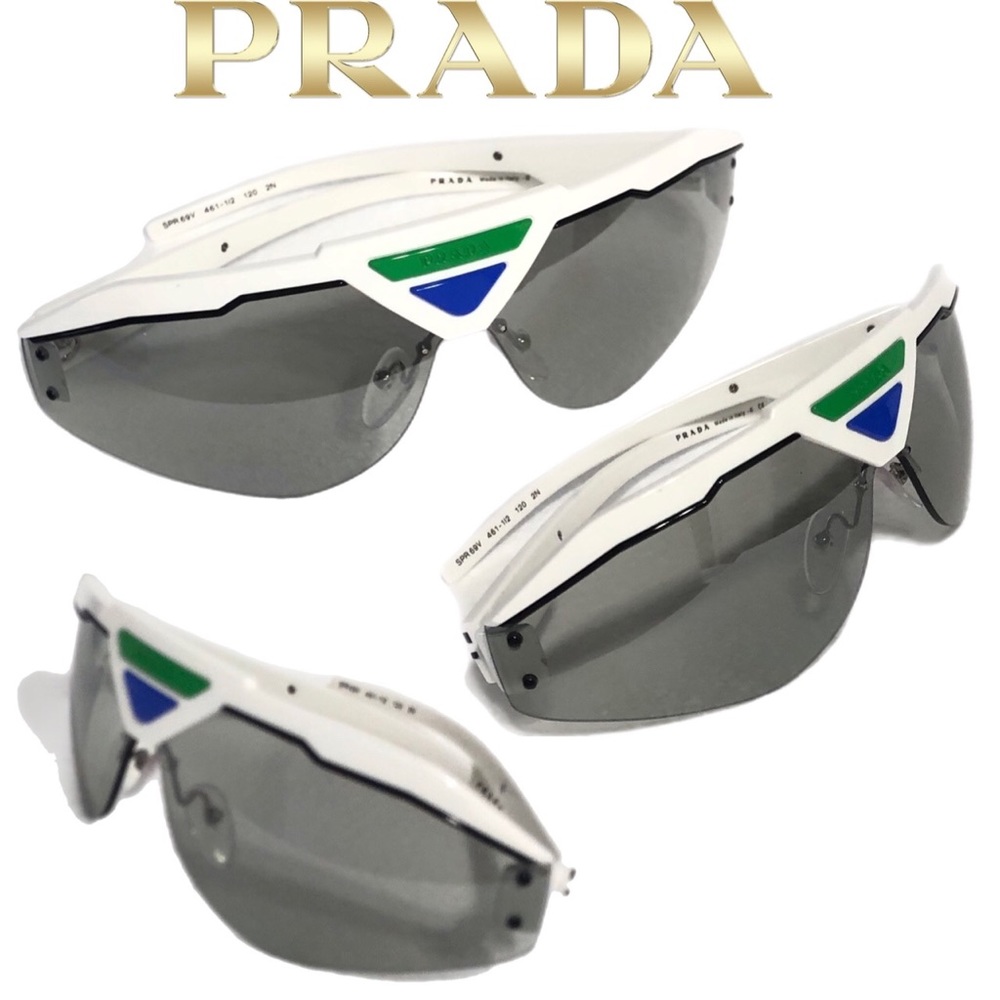 🆕 Prada white, blue & green Shield Sunglasses